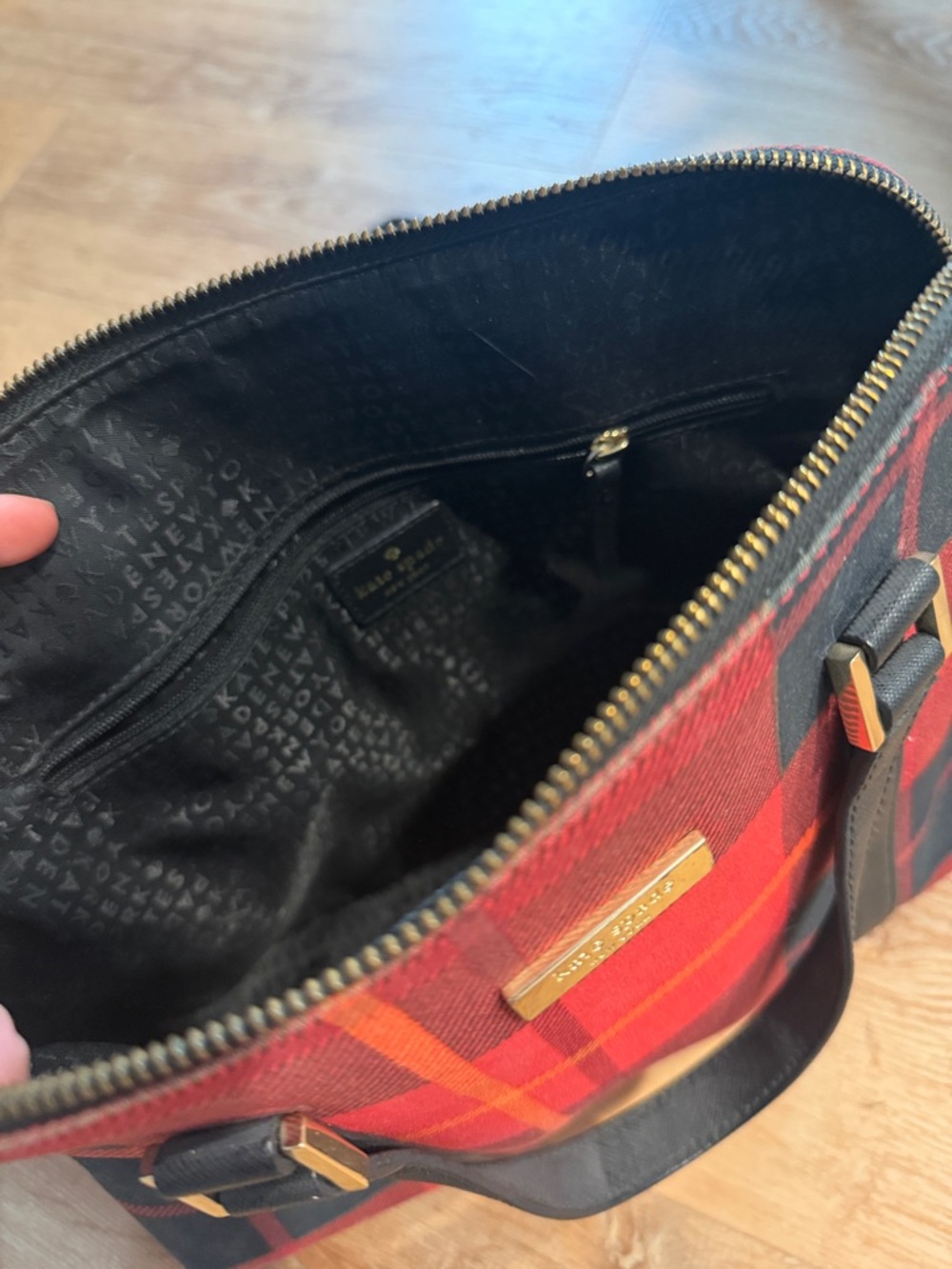 Kate Spade New York Newbury Lane Plaid Small Rachelle Red Plaid Satchel - Picture 2 of 7
